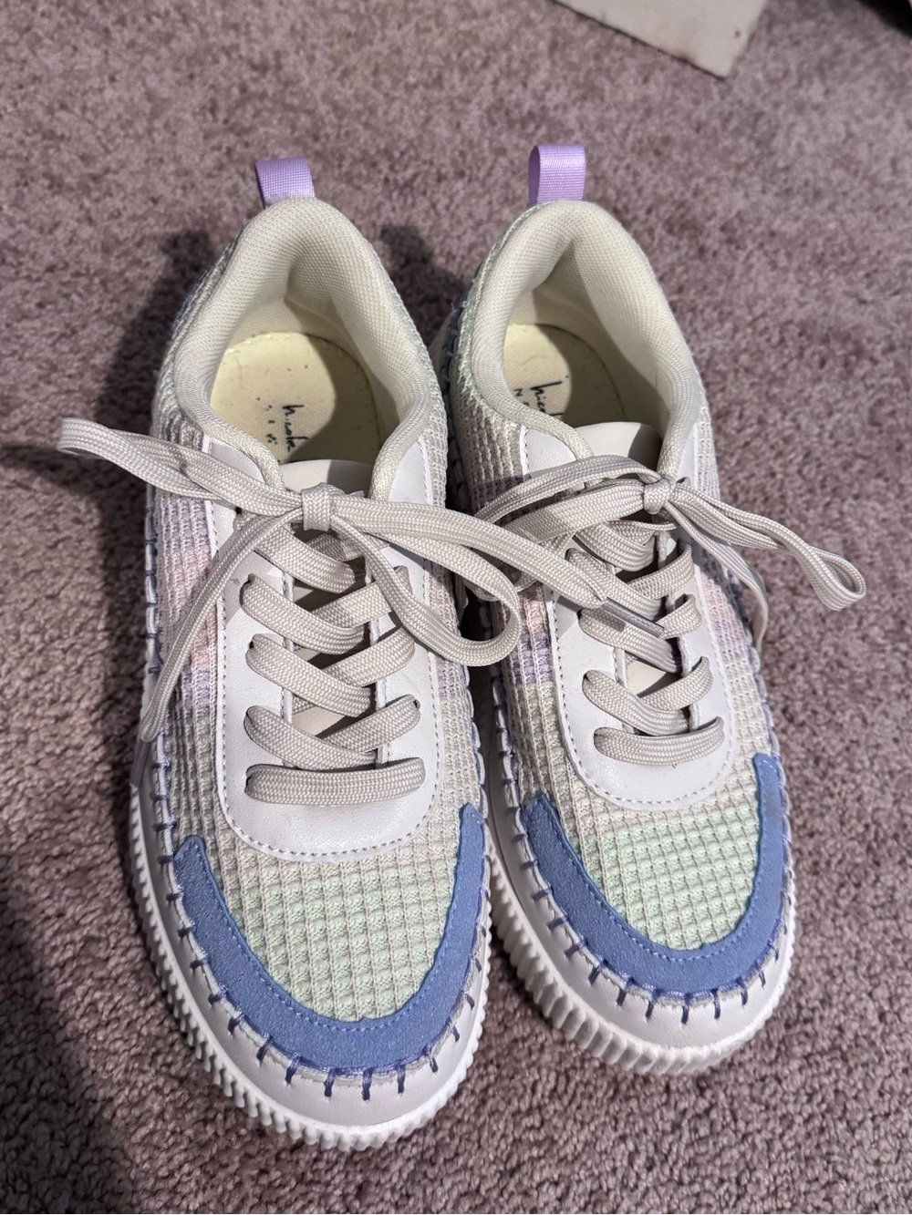 Pastel Woven Lace-Up Sneakers - Lavender & Mint Accents